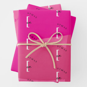 Personalisiertes Frohe Weihnachten Rosa Farbe Mono Geschenkpapier Set