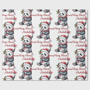 Personalisiertes Frohe Weihnachten Süßer Panda Bär Geschenkpapier