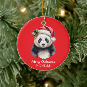 Personalisiertes Frohe Weihnachten Süßer Panda Bär Keramik Ornament