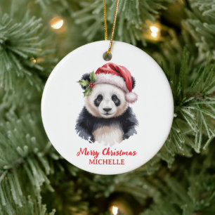 Personalisiertes Frohe Weihnachten Süßer Panda Bär Keramik Ornament
