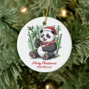 Personalisiertes Frohe Weihnachten Süßer Panda Bär Keramik Ornament