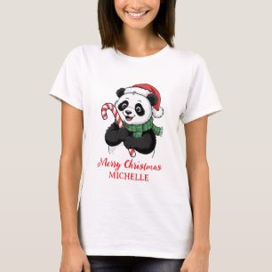 Personalisiertes Frohe Weihnachten Süßer Panda Bär T-Shirt