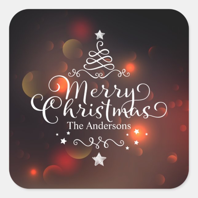 Personalisiertes Frohe Weihnachtsbaum-Sticker-Sieg Quadratischer Aufkleber (Vorderseite)
