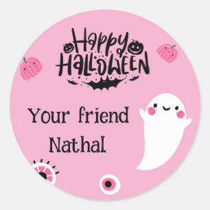 Personalisiertes Frohes Halloween mit süßem rosa G Runder Aufkleber