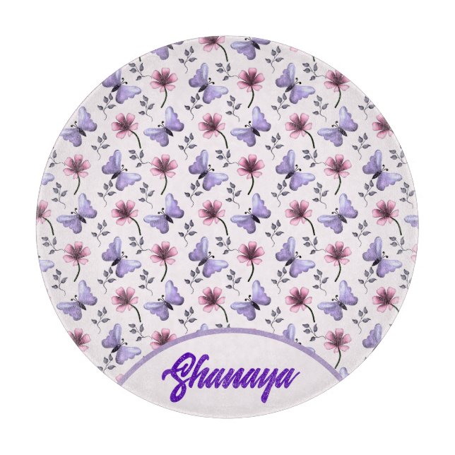 Personalisiertes Frühlings-Schmetterling-Blumenges Schneidebrett (Vorderseite)