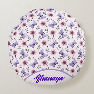 Personalisiertes Frühlings-Schmetterlings-Blumenge Rundes Kissen
