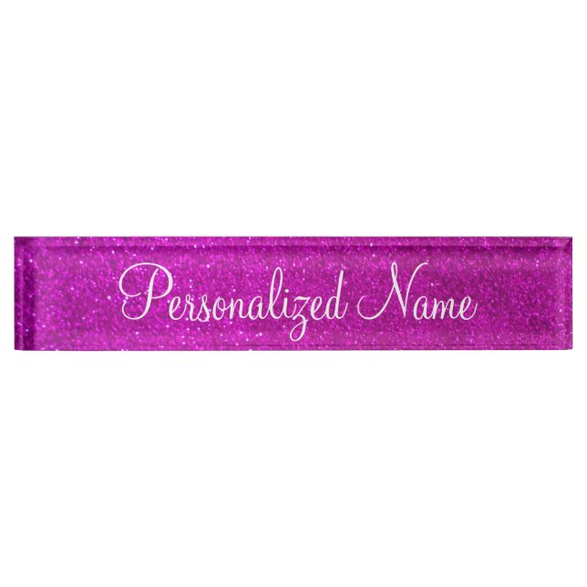 Personalisiertes funkelnd rosa Glitzer Schreibtisc Namensplakette (Vorderseite)