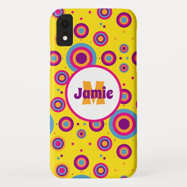 Personalisiertes Funky Circles-Muster auf Gelb 2 Case-Mate iPhone Hülle (Rückseite)