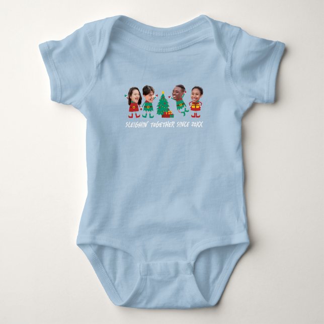 Personalisiertes Funny Face Foto Weihnachtself Baby Strampler (Vorderseite)
