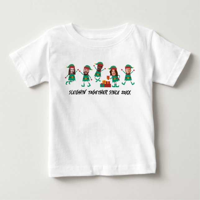 Personalisiertes Funny Face Foto Weihnachtself Baby T-shirt (Vorderseite)