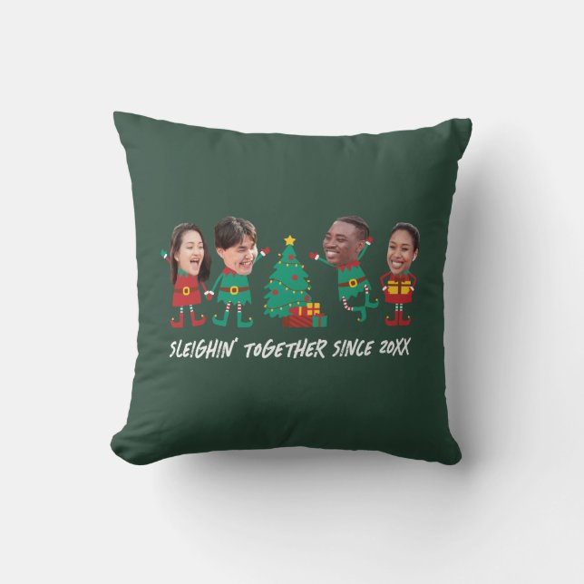 Personalisiertes Funny Face Foto Weihnachtself Kissen (Vorderseite)