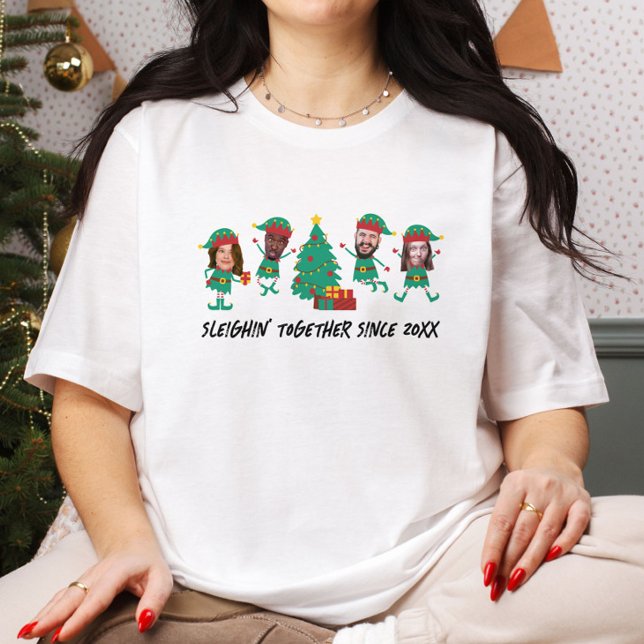 Personalisiertes Funny Face Foto Weihnachtself T-Shirt (Von Creator hochgeladen)
