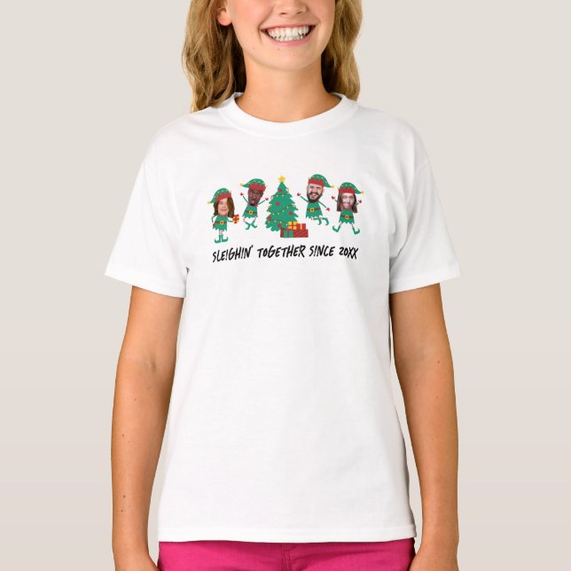 Personalisiertes Funny Face Foto Weihnachtself T-Shirt (Vorderseite)