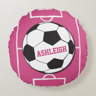 Personalisiertes Fußball-Ball-und Feld-Rosa Rundes Kissen