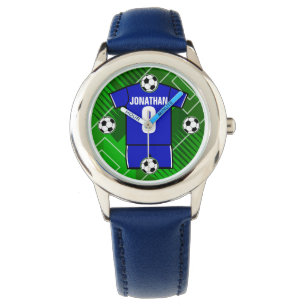 Personalisiertes Fußball-Jersey-Blau mit Weiß Armbanduhr