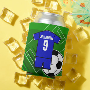 Personalisiertes Fußball-Jersey-Blau mit Weiß Dosenkühler