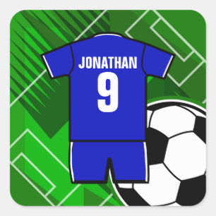 Personalisiertes Fußball-Jersey-Blau mit Weiß Quadratischer Aufkleber