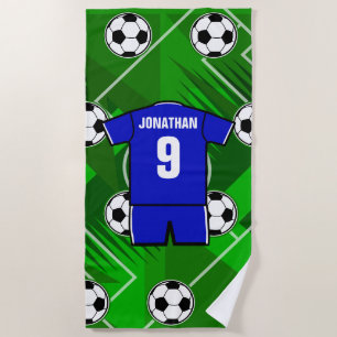 Personalisiertes Fußball-Jersey-Blau mit Weiß Strandtuch