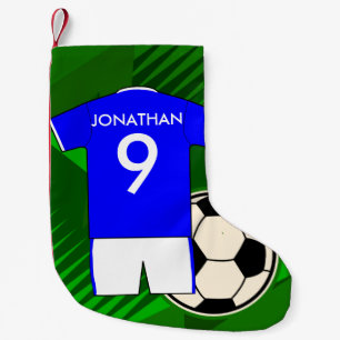Personalisiertes Fußball-Jerseyblau und -WEISS Kleiner Weihnachtsstrumpf