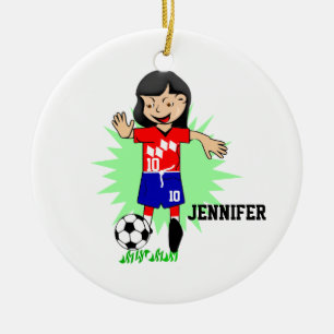 Personalisiertes Fußball-Mädchen, das Verzierung Keramik Ornament
