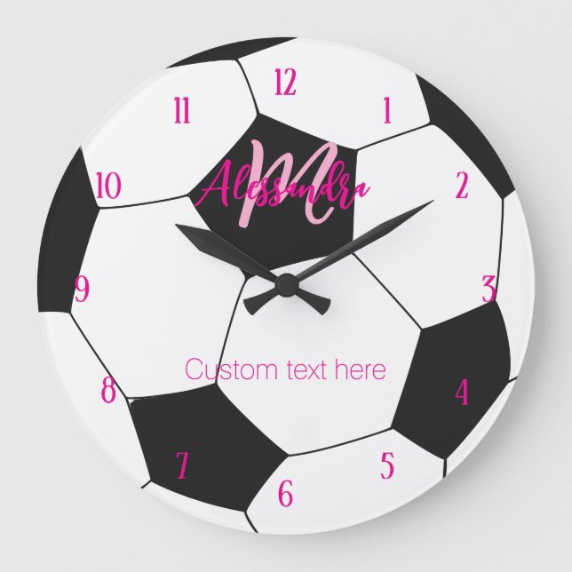 Personalisiertes Fußball-Rosa-Mädchen Große Wanduhr (Vorderseite)