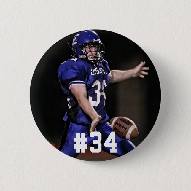 Personalisiertes Fußball-Spieler-Foto und Zahl Button (Vorderseite)