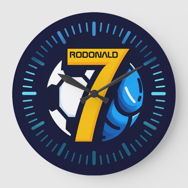 Personalisiertes Fußballgeschenk, Fußball 7 Große Wanduhr (Vorderseite)