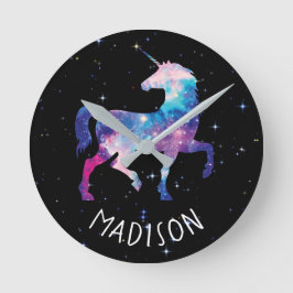 Personalisiertes Galaxy Unicorn Runde Wanduhr