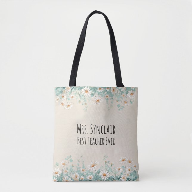 Personalisiertes Gänseblümchen Bester Lehrer überh Tasche (Vorderseite)