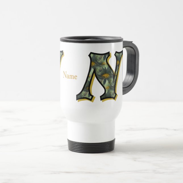 Personalisiertes Gänseblümchen-Monogramm Anfangsbu Reisebecher (VorderseiteRechts)