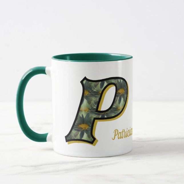 Personalisiertes Gänseblümchen-Monogramm Anfangsbu Tasse (Links)