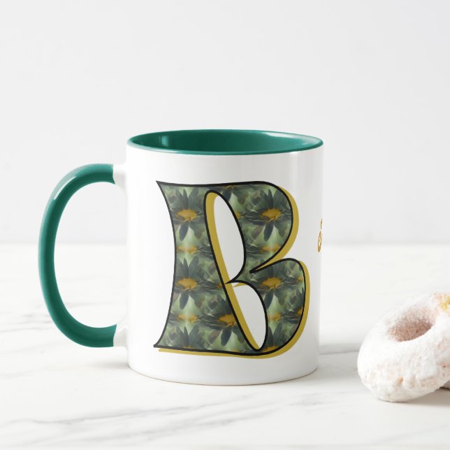 Personalisiertes Gänseblümchen-Monogramm Anfangsbu Tasse (Mit Donut)