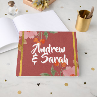 Personalisiertes Gästebuch mit rosa Blumen und Nam