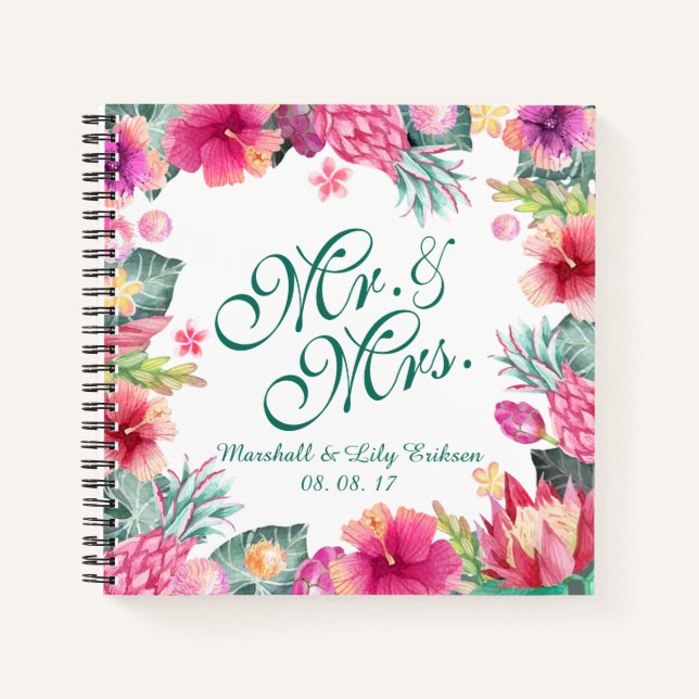 Personalisiertes Gästebuch Tropical Floral Wedding Notizbuch (Vorderseite)