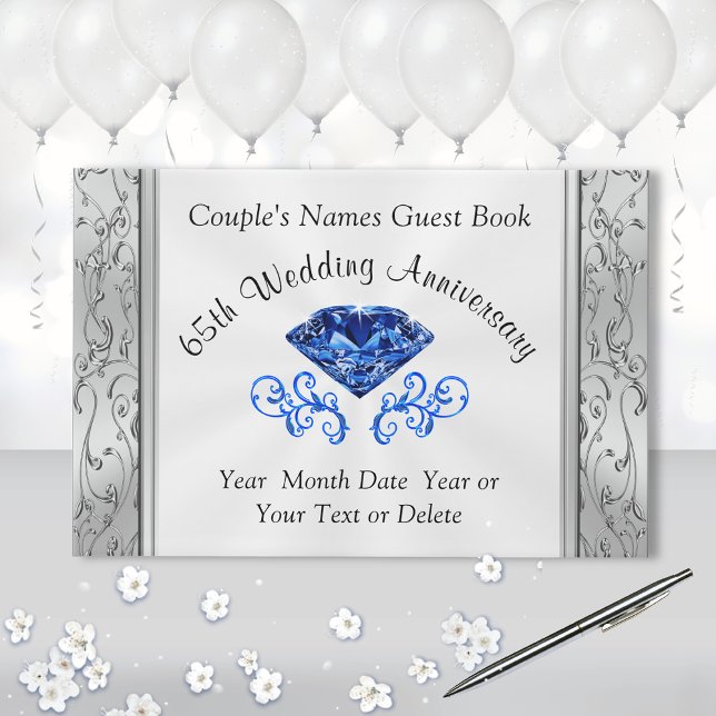 Personalisiertes Gästebuch zum 65. Geburtstag (65th wedding anniversary party supplies. Anniversary Guest Book. Sapphire Guest Book. 65th ideas.)