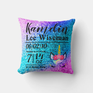 Personalisiertes Geburt-Einhorn-Ombre-Glitter-Kiss Kissen