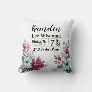 Personalisiertes Geburt-Kissen Tropische Blume auf Kissen