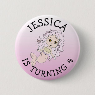 Personalisiertes Geburtstag Mädchen Rosa Meerjungf Button