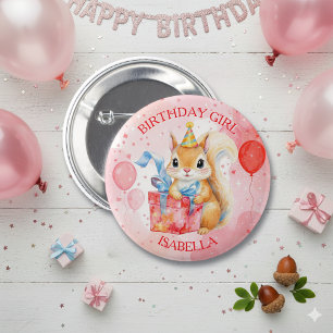 Personalisiertes Geburtstagsmädchen Eichhörnchen R Button