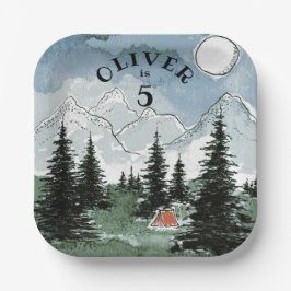 Personalisiertes Geburtstagsparty Tellers Camping Pappteller
