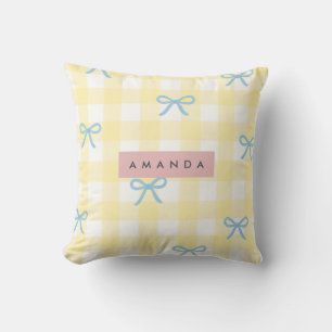 Personalisiertes Gelb Gingham und Blau Schleife Pa Kissen
