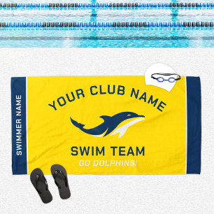Personalisiertes Gelb-Navy-Schwimmteam-Schwimmer-N Strandtuch