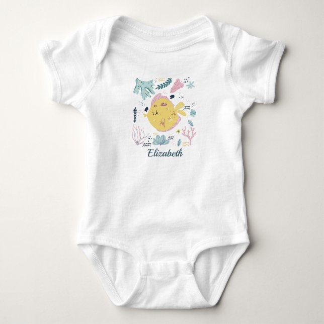 Personalisiertes Gelb- und Rosa-Meer Baby Strampler (Vorderseite)