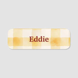 Personalisiertes gelbes Aquarell-Karo-Blumenmuster Namensschild