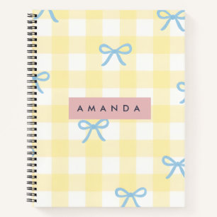 Personalisiertes Gelbes Gingham & Blaues Band Past Notizbuch