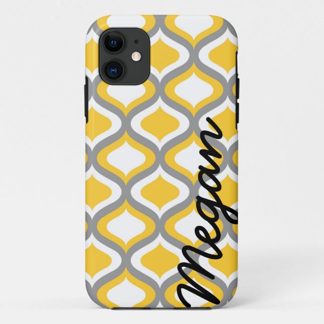Personalisiertes gelbes graues Ogee Muster Case-Mate iPhone Hülle (Rückseite)