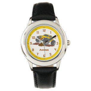 Personalisiertes Gelbes Monster LKW Kid Fun lernen Armbanduhr