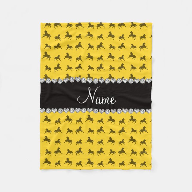 Personalisiertes gelbes Pferdemuster Fleecedecke (Vorderseite)