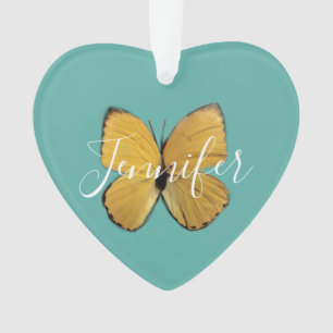 Personalisiertes Gelbes Schmetterlingsherz geformt Ornament