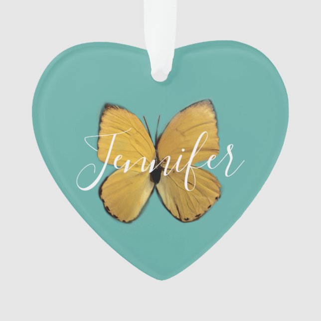 Personalisiertes Gelbes Schmetterlingsherz geformt Ornament (Vorderseite)